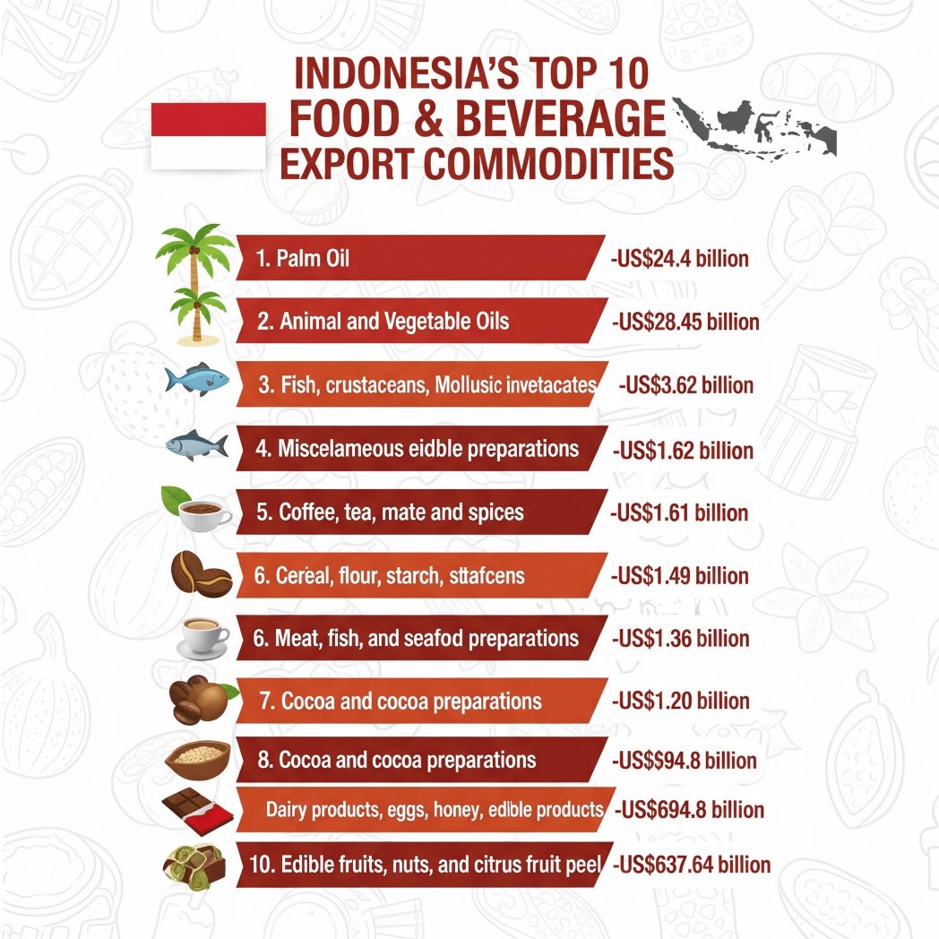 Indonesia's top food exports in 2025